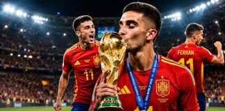 Ferran Torres merayakan gol kemenangan Spanyol di final Piala Dunia 2026