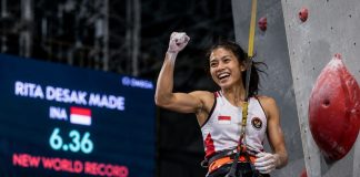 Desak Made Rita Kusuma Dewi, atlet panjat tebing Indonesia, saat berlaga di World Climbing Series Krakow 2026"